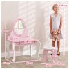 AIYAPLAY Kids Dressing Table Set, Two-Piece Kids Vanity Table with Stool, Mirror, Drawer, Desktop Storage, Ballet Theme, Girls Makeup Desk, Chair, Pink