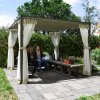 Outsunny 3 x 3 m Pergola with Retractable Roof Canopy and Netting Sidewalls, Aluminium Frame Garden Gazebo Outdoor Sun Shade Shelter for Grill, Patio, Deck, Khaki