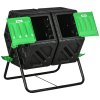 Outsunny Dual Chamber Garden Compost Bin, 130L Rotating Composter, Compost Maker with Ventilation Openings and Steel Legs, Green and Black