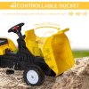 HOMCOM Ride on Tractor for Kids, No Power Pedal Go Kart Ride on Toy with Manual Control Bucket, Forward, Backword, for Aged 3-6 Years Old, Yellow