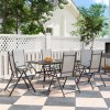 Outsunny 7 Pieces Garden Dining Set, 6 Seater Garden Furniture Set with Parasol Hole, Outdoor Dining Set with High Back Folding Chairs and Square Metal Top Table for Outdoor Patio, Grey