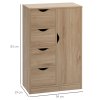 HOMCOM Bathroom Floor Cabinet, Freestanding Storage Unit with 4 Drawers and Door Cupboard for Living Room, Kitchen, Bedroom