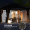 Outsunny 3 x 3.6m Outdoor Hardtop Gazebo Metal Roof Patio Gazebo with Aluminium Frame, Mesh Nettings, Curtains, & Roomy Interior Space, Brown