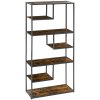 HOMCOM 6 Tier Bookcase, Industrial Display Shelf, Standing Storage Shelf, 34x83x180cm for Study, Office, Living Room, Bedroom, Rustic Brown and Black