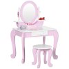 ZONEKIZ Kids Dressing Table, Kids Vanity Set, Girl Makeup Desk w/ Mirror, Stool, Drawer, for Ages 3-6 Years - Pink