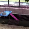 PawHut Guinea Pig Cage Chinchillas Rabbit Small Animal Cage with Ramp, Dish, Water Bottle, 99 x 52 x 53cm, Black