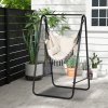 Outsunny Patio Hammock Chair with Stand, Outdoor Hammock Swing Hanging Rope Chair with Cushion, Armrest, Hooks, Cream White