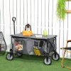 Outsunny Folding Garden Trolley, Cargo Trailer on Wheels, Collapsible Camping Trolley with Folding Board, Outdoor Utility Wagon with Steel Frame and Oxford Fabric, Dark Grey