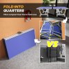 SPORTNOW 9FT Foldable Table Tennis Table, Fold Into Quarters, Indoor Portable Full Size Ping Pong Table with Cover, Net, Paddles, Balls, Blue