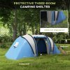 Outsunny 4-5 Man Camping Tent with 2 Bedrooms, Living Area and Awning, 3000mm Waterproof Large Family Tent, Portable with Bag, for Fishing Hiking Festival, Blue