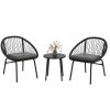 Outsunny 3 Pieces Rattan Bistro Set, Wicker Garden Furniture Set with Round Metal Top Coffee Table and Chairs, Washable Cushions for Outdoor, Patio, Balcony, Black