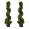 Outsunny 90cm/3FT Artificial Trees, Spiral Topiary Trees w/ Pot Set Of 2, Fake Indoor Outdoor Greenery Plant Home Office Garden Decor Green
