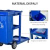 HOMCOM Cleaning Carts On Wheels, Janitorial Trolley with 3 Tier Shelves, Housekeeping Utility Service Unit with Rubbish Bag and Mop Mount for Hotel, Office, Blue