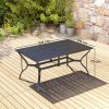 Outsunny Rectangle Garden Table with Parasol Hole, Outdoor Dining Table for 6, Patio Table with Steel Frame and Slat Tabletop for Balcony, 150cm x 90cm, Black