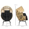 Outsunny Garden Egg Chair with 14cm Thick Seat Cushion, PE Rattan Leisure Chair with Comfortable Headrest, Adjustable Feet, Steel Frame, Sand