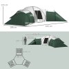 Outsunny 6-9 Man Large Tunnel Tent with 3 Bedroom, Living Area and Porch, 2000mm Waterproof Camping Tent, Portable with Bag, for Fishing Hiking Festival, Green