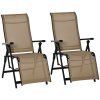 Outdoor Reclining Garden Chair Set of 2, 10-Position Adjustable Folding Sun Lounger Zero Gravity Chairs with Texteline Seat, Armrests and Footrest for Patio, Beige