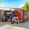 Outsunny 11.3 x 9.2ft Lean to Metal Garden Shed with Double Sliding Doors, Outdoor Galvanised Tool Storage House with 2 Air Vents, Grey