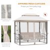 Outsunny 3 Seater Convertible Swing Chair, Outdoor Gazebo Swing Seat Bed with Double Tier Canopy, Cushioned Seat, Mesh Sidewalls and Curtains, Beige