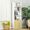 HOMCOM 6-Tier Tall Bookcase, Bookshelf with 4 Open Shelves and Double Door Storage Cabinet, Freestanding Display Rack for Living Room, Bedroom, Home Office, Study, 59 x 29 x 180cm