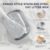 PawHut XL Stainless Steel Litter Box with Lid, Extra Large Enclosed Litter Tray with Scoop & 180 Flip Front Cover, Anti-Leakage, Non-Sticky, Non-Odour, Easy Cleaning, for Big Cats, Panda Style