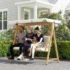 Outsunny 3 Seater Garden Swing Seat with UPF30+ Adjustable Canopy, Swing Chair with Cushion, Outdoor Hammock Bench for Balcony Patio, Beige