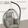 Outsunny Outdoor Swing Chair with Thick Padded Cushion, Patio Hanging Egg Chair with Metal Stand, Foldable Basket, Cup Holder, Rope Structure for Indoor & Outdoor, Grey