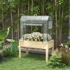 Outsunny Wooden Raised Planter with Plastic Greenhouse Cover and Bed Liner, Elevated Garden Bed for Vegetables, Flowers, Herbs, 115 x 60 x 165cm, Clear
