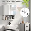 HOMCOM Bathroom Mirror Cabinet Wall Mounted with Soft-Close Doors and Adjustable Shelf, Industrial Bathroom Wall Cabinet with Open Storage, 60 x 16 x 60 cm