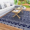 Outsunny Reversible Outdoor Rug with Carry Bag, Waterproof Plastic Straw Mat for Garden, Deck, RV, Picnic, Beach, Camping, 182 x 274cm, Dark Blue and White
