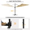 Outsunny 3(m) Cantilever Roma Parasol Adjustable Garden Sun Umbrella with LED Solar Light, Aluminium Frame, Tilt & Crank, UV50+, Cross Base Rotating Outdoor- Khaki