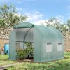 Outsunny Reinforced Walk In Polytunnel Greenhouse with Roll Up Door, Galvanised Steel Frame and Zipped Door Windows (2 x 2.5m), Green