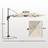 Outsunny 3.7 x 2.7 m Cantilever Parasol w/ 360 Rotation and Easy Tilt Adjustment, Aluminium Hanging Offset Outdoor Umbrella w/ Double Top and Cross Base, UPF50+ Hanging Sun Shade, Grey Wood Effect