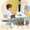 HOMCOM Kids Desk and Chair Set, Height Adjustable Study Desk with USB Lamp, Storage Drawer for Study, Grey and White