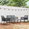 Outsunny 4 Pieces Rattan Garden Furniture Set, Metal Frame Outdoor Furniture Sofa Set with Cushions, Pillows & Tempered Glass Top Table, Wicker Garden Sofa for Conservatory, Patio, Charcoal Grey