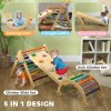 AIYAPLAY Toddler Climbing Frame, 5 In 1 Wooden Indoor Climbing Frame with Ramp, Arch, Foldable Pikler Triangle Set for Kids 18-48 Months, Multicoloured