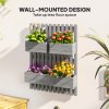 Outsunny Wall-mounted Wooden Garden Planters with Trellis, Drainage Holes and 3 Movable Planter Boxes, Wall Raised Garden Bed for Patio, Grey