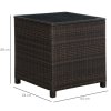 Outsunny Patio PE Rattan Side Table, Square Outdoor Coffee Table w/ Tempered Glass Top, Mixed Brown