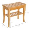 HOMCOM 45cm 2-Tier Slatted Shower Bench Storage Seat w/ 4 Legs Comfortable Safe Bathroom Stool Spa Bath Organiser