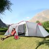Outsunny 4-6 Man Tunnel Tent with 2 Bedroom, Living Area and Vestibule, Large Camping Tent, 2000mm Waterproof, UV50+, Portable with Bag, for Fishing Hiking Festival, Grey and Red