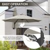 Outsunny 3 M Wall Mounted Garden Parasol Umbrella with Rotate, Outdoor Market Umbrella Sun Shade Canopy with 8 Ribs, Light Grey