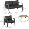 Outsunny 4 Piece Garden Sofa Set with Padded Cushions, 4-Seater Aluminium Outdoor Conversation Furniture Set with Coffee Table, Grey