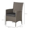 Outsunny 4 Pieces Outdoor PE Rattan Dining Chairs Set with Cushion, Garden Armchair with Armrests, High Backrest, Metal Frame Patio Wicker Furniture, Grey
