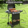 Outsunny 3+1 Burner Gas BBQ Grill with Built-in Thermometer, Lid, Portable Gas Barbecue Grill with Side Table, Shelf, Spice Rack, Wheels, Grease Cup for Garden Party Outdoor Cooking, Black