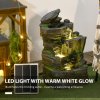Outsunny Solar Powered Garden Water Feature with LED Lights and Pump, 4 Tier Cascading Water Fountain for Indoor/Outdoor, Stacked Stone Rock Waterfall Ornament, 57cm Height, Dark Grey