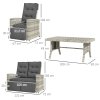 Outsunny 4 Piece Rattan Garden Furniture Set with Adjustable Backrest, Wicker Outdoor Furniture Sofa Set with Loveseat, Reclining Armchairs, Thickened Cushions and Glass Top Table, Light Grey