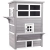 PawHut Outdoor Cat House, 3 Tier Wooden Kitten Shelter with Jumping Platforms, Asphalt Roof, Doors for Indoor, Garden - Grey