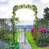 Outsunny Garden Decorative Metal Arch with Gate Outdoor Patio Trellis Arbor for Climbing Plant Archway Antique Black - 108L x 45W x 215Hcm
