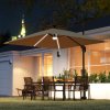Outsunny 2.5m Cantilever Parasol with Solar Powered LED Lights, Double Top Square Overhanging Garden Parasol with 360 Rotation, Tilt Adjustment, Crank Handle, Khaki