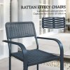 Outsunny Garden Chairs Set of 4, Stackable Rattan Effect Dining Chairs with Armrest, Weather Resistant and Lightweight Outdoor Furniture Armchairs for Patio, Balcony, Terrace, Dark Grey